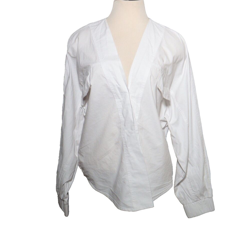 Pol Women's Colette Top White Long‎ Sleeve Blouse 2 Button V-Neck Sz Medium